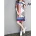 Elegant Women O-Neck Short Sleeve Printed Straight Dress