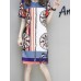 Elegant Women O-Neck Short Sleeve Printed Straight Dress