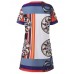 Elegant Women O-Neck Short Sleeve Printed Straight Dress