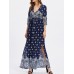 Plus Size Sexy Women V-neck Ornate Print Slit Side Half Sleeve Dresses