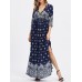 Plus Size Sexy Women V-neck Ornate Print Slit Side Half Sleeve Dresses