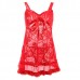 Women Floral Lace Sleepwear See Through Mesh Bowknot Braces Nightdress