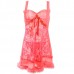 Women Floral Lace Sleepwear See Through Mesh Bowknot Braces Nightdress