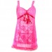 Women Floral Lace Sleepwear See Through Mesh Bowknot Braces Nightdress