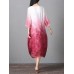 Retro Brand Gradient Dye Print Dress Color Embroidery Half Sleeve Linen Dress