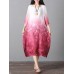 Retro Brand Gradient Dye Print Dress Color Embroidery Half Sleeve Linen Dress