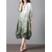 Retro Brand Gradient Dye Print Dress Color Embroidery Half Sleeve Linen Dress