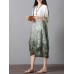 Retro Brand Gradient Dye Print Dress Color Embroidery Half Sleeve Linen Dress