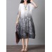 Retro Brand Gradient Dye Print Dress Color Embroidery Half Sleeve Linen Dress