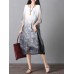 Retro Brand Gradient Dye Print Dress Color Embroidery Half Sleeve Linen Dress