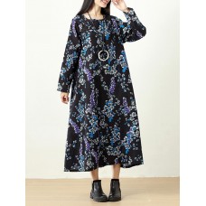 Plus Size Vintage Women Floral Printed Maxi Dress