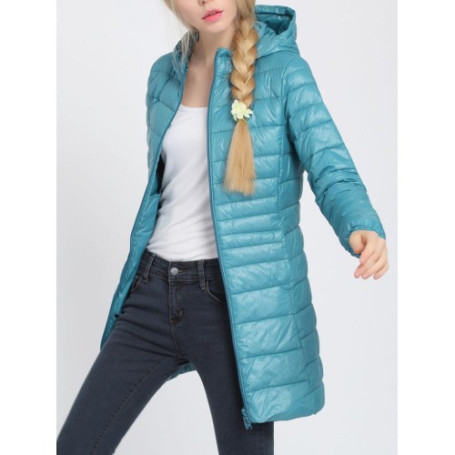 Casual Women Pure Color Hooded Long Sleeve Down Coats