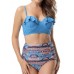 Push Up Flounces Top High-Waisted Printed Panties Two Pieces Bikini Set