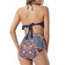 Sexy Halter Flounce Backless High Waist Print Panties Tankinis Set