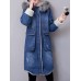 Casual Women Faux Fur Collar Double Pocket Thick Denim Coat