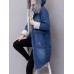 Casual Women Faux Fur Collar Double Pocket Thick Denim Coat