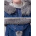 Casual Women Faux Fur Collar Double Pocket Thick Denim Coat