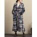 Vintage Women V-Neck Printed Fleece Lined Coat