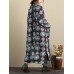 Vintage Women V-Neck Printed Fleece Lined Coat