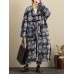 Vintage Women V-Neck Printed Fleece Lined Coat