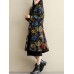 Ethnic Women Thick Long Sleeve Frog Button Printed Coat with Pockets