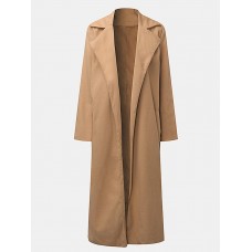 Solid Color Women Casual Full Sleeve Lapel Pocket Long Coat