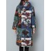 Casual Women Printed Long Sleeve Button Hooded Knee-Length Coat