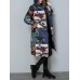 Casual Women Printed Long Sleeve Button Hooded Knee-Length Coat