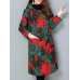 Casual Women Printed Long Sleeve Button Hooded Knee-Length Coat