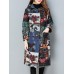 Casual Women Printed Long Sleeve Button Hooded Knee-Length Coat