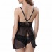 Lace V-Neck Translucent Mesh Harness Pajamas Sexy Sleepwear Set