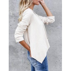 Casual Women Solid Color Lapel Irregular Hem Long Sleeve Cardigans