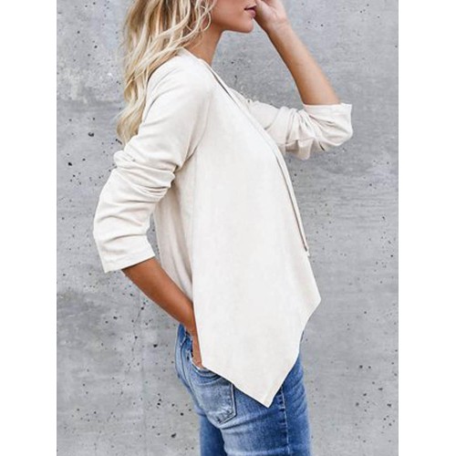 Casual Women Solid Color Lapel Irregular Hem Long Sleeve Cardigans