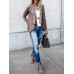 Casual Women Solid Color Lapel Irregular Hem Long Sleeve Cardigans