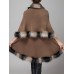 Elegant Women Faux Fur Collar Button Shawl Cape Coat