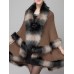 Elegant Women Faux Fur Collar Button Shawl Cape Coat