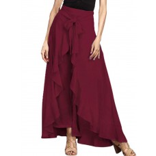 Women Tie-Waist Ruffled Lace-up Solid Chiffon Pants