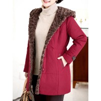 Casual Women Single Breasted Long Sleeve Fleece Lined Winter Warm Coat