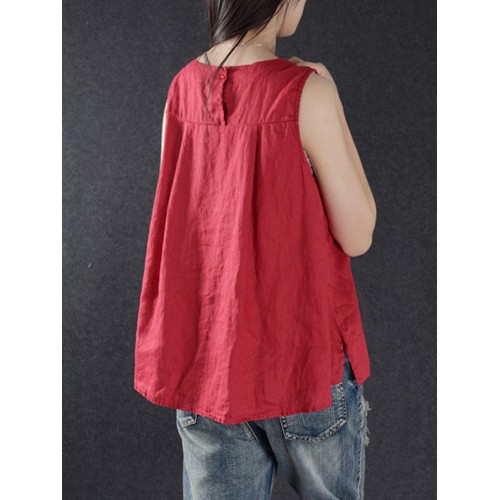 Women Vintage Sleeveless Pure Color Tank Tops