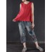 Women Vintage Sleeveless Pure Color Tank Tops