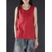 Women Vintage Sleeveless Pure Color Tank Tops