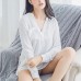 Chiffon Minimalism Long Sleeves White Shirt Tracksuit Sleepwear For Women