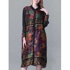 Plus Size Turn-down Collar Ruffle Hem Floral Dresses