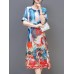 Plus Size Silk A-Line Short Sleeve Chinese Style  Dress