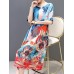 Plus Size Silk A-Line Short Sleeve Chinese Style  Dress