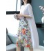 Elegant Floral Print Embroidered A-line O-neck Dress