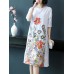 Elegant Floral Print Embroidered A-line O-neck Dress