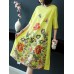 Elegant Floral Print Embroidered A-line O-neck Dress