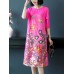 Elegant Floral Print Embroidered A-line O-neck Dress