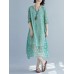 Elegant Women Floral Print Half Sleeves V-neck Loose Dress